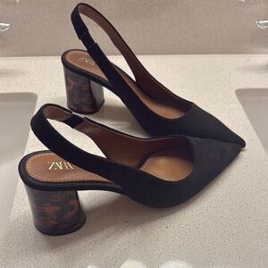 Zara Black Slingback Block Heel Shoes